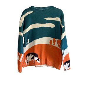 Cow Farmscape Knit Crewneck Sweater Unisex Large